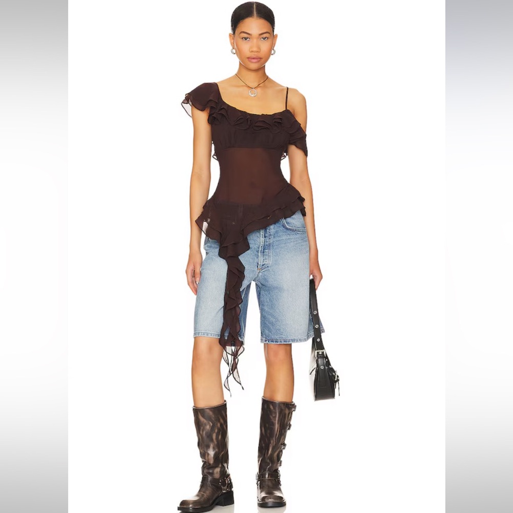 Jess Flounce Scarf Top in Chocolate Brown
LPA